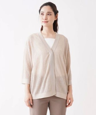Leilian / レリアン レリーフ柄Vネック7分袖カーディガン レリーフ柄Vネック7分袖カーディガン | Leilian (Women