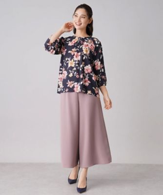 レリアン ROCHAS 日本製 フラワープリント 艶感 長袖シャツ 13号 レリアン ROCHAS 日本製 フラワープリント 艶感 長袖シャツ 13号