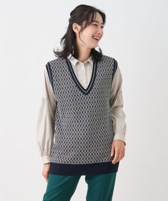 ＜Leilian (Women)＞幾何調ジャカードニットベスト