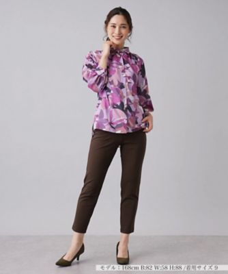 未使用☆レリアン ROCHAS 幾何学フリルトップス フリルカラーブラウス【MUSE BY ROCHAS