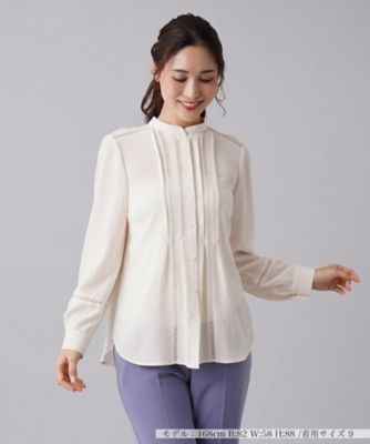 ＜Leilian (Women)＞レース切替バンドカラーブラウス