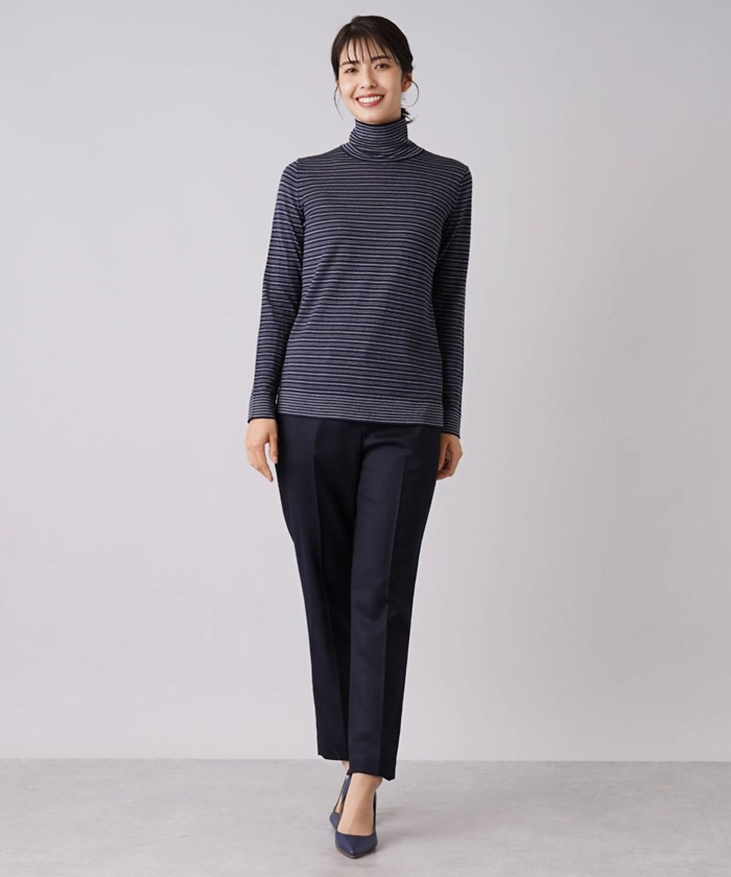 マルチボーダー柄ハイネックカットソー | Leilian (Women マルチボーダー柄ハイネックカットソー | Leilian (Women