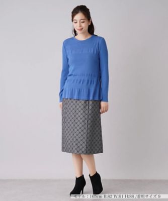 Leilian / レリアン ボーダー×リブ編みクルーネックニット【ROCHAS Premiere】 ボーダー×リブ編みクルーネックニット【ROCHAS Premiere