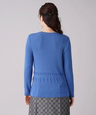 Leilian / レリアン ボーダー×リブ編みクルーネックニット【ROCHAS Premiere】 ボーダー×リブ編みクルーネックニット【ROCHAS