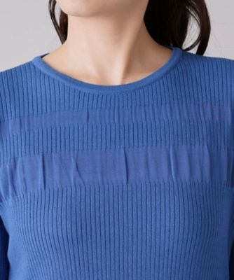 Leilian / レリアン ボーダー×リブ編みクルーネックニット【ROCHAS Premiere】 ボーダー×リブ編みクルーネックニット【ROCHAS Premiere