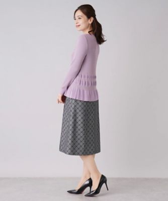 Leilian / レリアン ボーダー×リブ編みクルーネックニット【ROCHAS Premiere】 ボーダー×リブ編みクルーネックニット【ROCHAS
