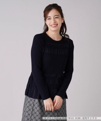 Leilian / レリアン ボーダー×リブ編みクルーネックニット【ROCHAS Premiere】 ボーダー×リブ編みクルーネックニット【ROCHAS