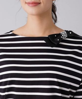 レリアン❤️新品❤️飾りポケットのベージュボーダープルオーバー13＋ スパンコールヤーンハイネックボーダーニット【Leilian