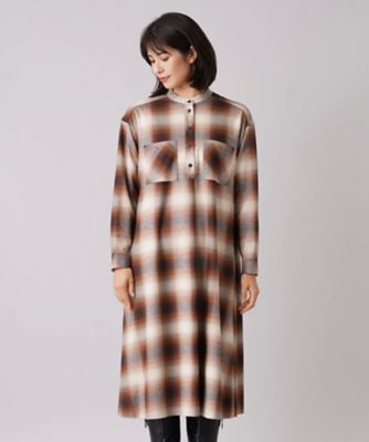 レリアン　長袖ワンピース　チェック チェック柄長袖シャツワンピース[品番：LAVW0011403]｜Leilian