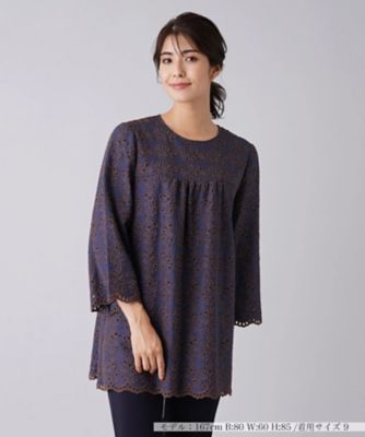 Leilian (Women)/レリアン アイレットレース8分袖オーバーブラウス