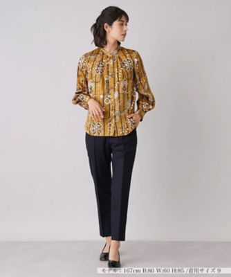 総柄プリントバンドカラーブラウス【ROCHAS