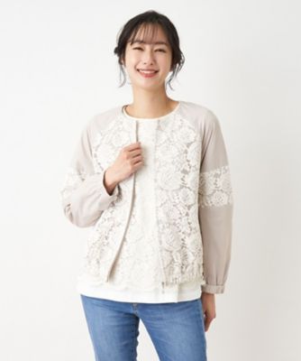 ＜Leilian (Women)＞レースノーカラージップジャケット