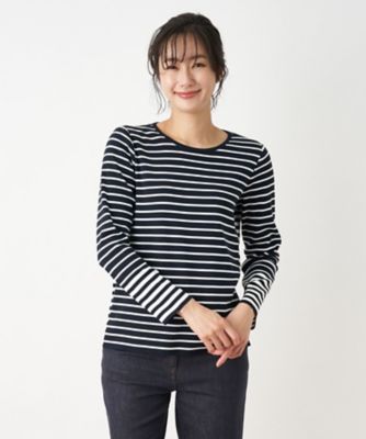 Leilian (Women)/レリアン ボーダー切替クルーネックニット