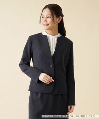 ＜Leilian (Women)＞【キャリアスタイル】ストライプノーカラージャケット
