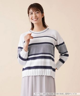 ＜Leilian (Women)＞編地切替マルチボーダーニット