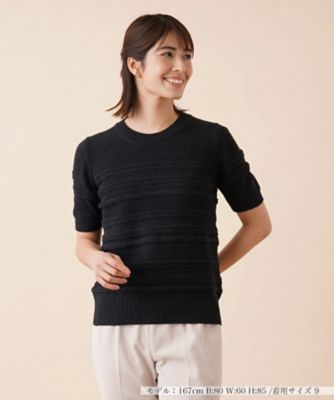 ＜Leilian (Women)＞ケーブルボーダークルーネックニット