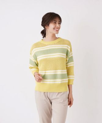 ＜Leilian (Women)＞ボーダー切替メッシュニット
