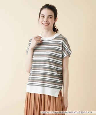 ＜Leilian (Women)＞マルチボーダーフレンチスリーブニット【ＬＥ　ＴＲＩＣＯＴ　ＰＥＲＵＧＩＡ】