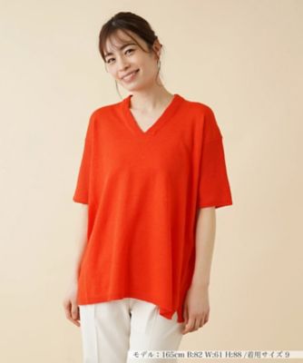 ＜Leilian (Women)＞Ｖネック半袖ニットプルオーバー【ＬＥ　ＴＲＩＣＯＴ　ＰＥＲＵＧＩＡ】