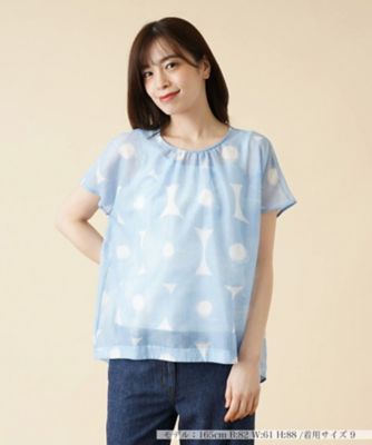 ＜Leilian (Women)＞幾何学柄フレンチスリーブブラウス