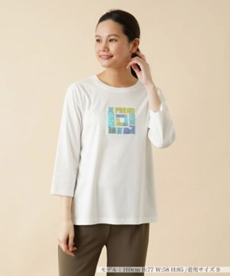 ＜Leilian (Women)＞ロゴ刺繍七分袖Ｔカットソー