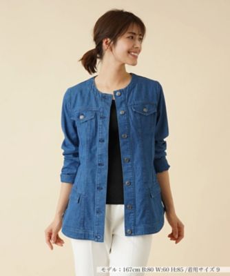 ＜Leilian (Women)＞洗えるノーカラーデニムジャケット【Ｌｅｉｌｉａｎ：ＥＺＵＭＩ】