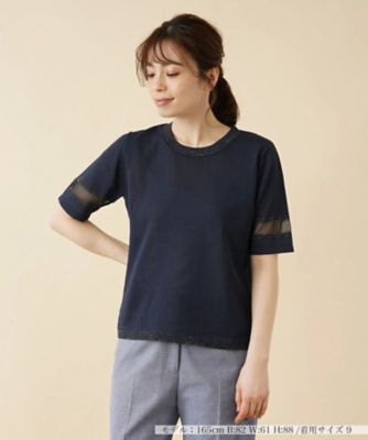 ＜Leilian (Women)＞シアー切替半袖ニット【ＲＯＣＨＡＳ　Ｐｒｅｍｉｅｒｅ】