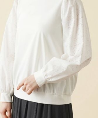 レース切替ボリュームスリーブカットソー【MUSE BY