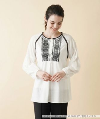 ＜Leilian (Women)＞刺繍×レースボリュームスリーブブラウス