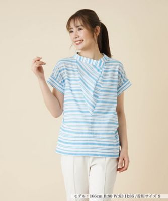 ＜Leilian (Women)＞切替ボーダーハイネックブラウス