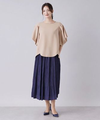 Leilian レリアン ランダム プリーツ スカート ネイビー ウエストゴム ランダムプリーツスカート | Leilian (Women)/レリアン | 三越