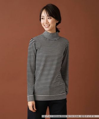 レリアン、チュニック丈、トップス、カットソー、ボーダー長袖ニット ボーダーハイネックカットソー | Leilian (Women)/レリアン