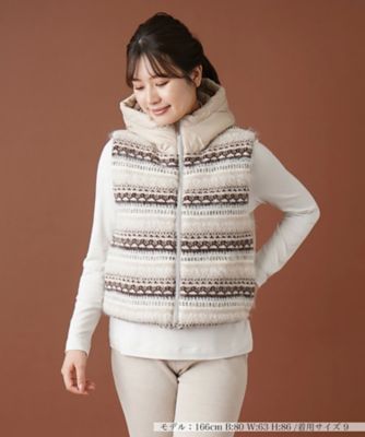 ＜Leilian (Women)＞フェアアイル柄切替フーデッドベスト