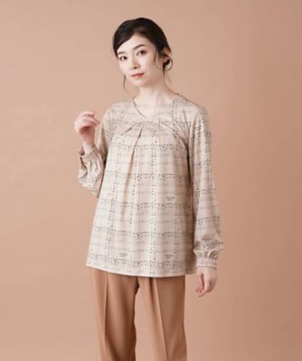 ＜Leilian (Women)＞【セットアップ対応商品】チェックＶネックカットソー【ＲＯＣＨＡＳ　Ｐｒｅｍｉｅｒｅ】
