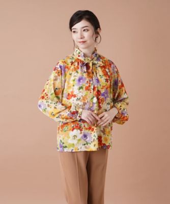 【SALE】Leilian (Women)/レリアン フラワー柄ボウタイブラウス【ROCHAS Premiere】53キイロ トップス【三越伊勢丹/公式】