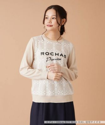 ＜Leilian (Women)＞レース切替ロゴニット【ＲＯＣＨＡＳ　Ｐｒｅｍｉｅｒｅ】
