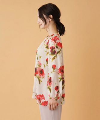 フラワー柄ヘンリーネックブラウス【ＲＯＣＨＡＳ　Ｐｒｅｍｉｅｒｅ】