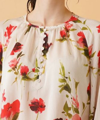 フラワー柄ヘンリーネックブラウス【ＲＯＣＨＡＳ　Ｐｒｅｍｉｅｒｅ】