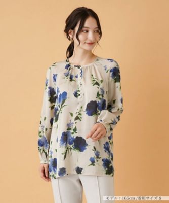 ＜Leilian (Women)＞フラワー柄ヘンリーネックブラウス【ＲＯＣＨＡＳ　Ｐｒｅｍｉｅｒｅ】