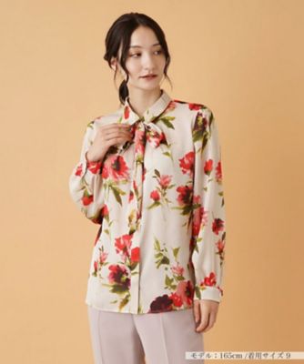 フラワー柄ボウタイ比翼ブラウス【ＲＯＣＨＡＳ　Ｐｒｅｍｉｅｒｅ】