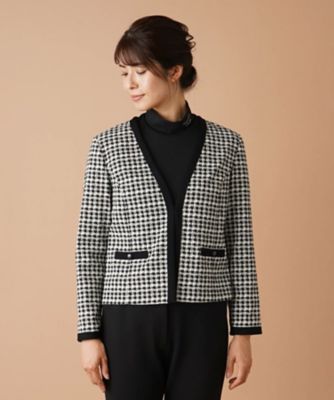 千鳥格子柄ノーカラージャケット