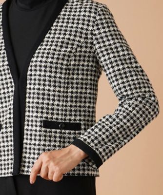 千鳥格子柄ノーカラージャケット