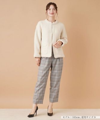 美品【レリアン】ノーカラー　ニットジャケット　アイボリー　13+ ノーカラーニットジャケット【my perfect