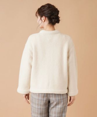 美品【レリアン】ノーカラー　ニットジャケット　アイボリー　13+ ノーカラーニットジャケット【my perfect