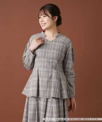 ＜Leilian (Women)＞【セットアップ対応商品】チェックペプラムブラウス【Ｌｅｉｌｉａｎ：ＥＺＵＭＩ】