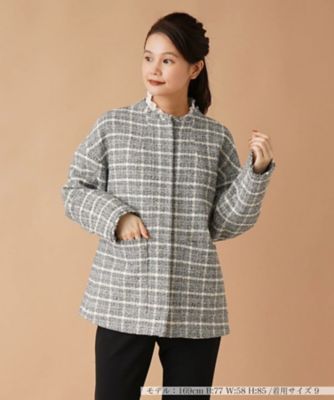 ＜Leilian (Women)＞チェックノーカラージャケット【ｍｙ　ｐｅｒｆｅｃｔ　ｗａｒｄｒｏｂｅ】