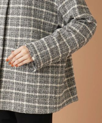 特別提供品】チェック柄ノーカラージャケット|レリアン