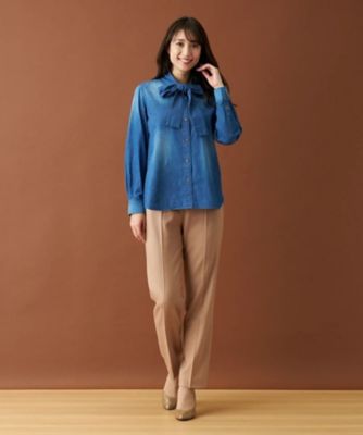 【極美品】Leilian　デニム調チュニックブラウス　リボン　大きいサイズ zzy4323b2326_l_a001.jpg