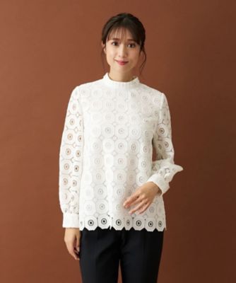 ＜Leilian (Women)＞幾何学柄レースブラウス