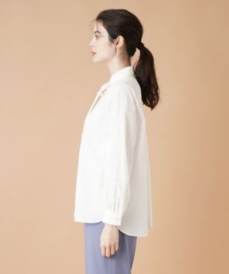 Leilian / レリアン ピンタック切替ボウタイブラウス【ROCHAS Premiere】 店舗人気】バンドカラーブラウス【ROCHAS